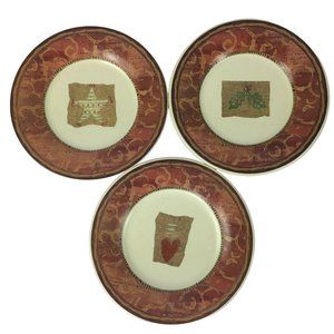 Pfaltzgraff Holiday Spice Salad Plates Christmas Holly Heart Star USA Lot of 3